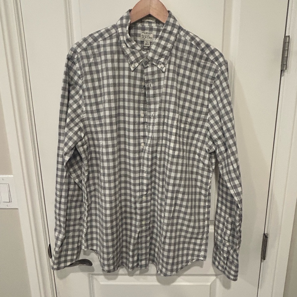 J. Crew Men's Black and White Plaid Shirt